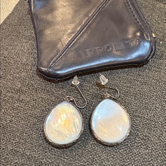 Impolite Blue Topaz and Mother of Pearl Teardrop Earrings with Pouch - Picture 3 of 3